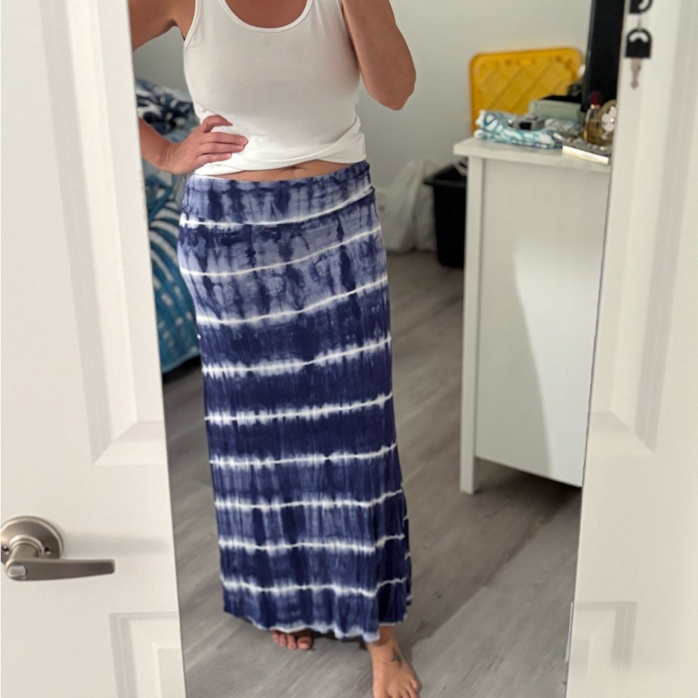 Blue Tie-Dye Maxi Skirt